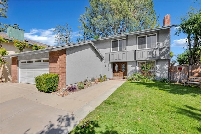 23706 Mill Valley Rd, Valencia, CA 91355 - view of front of house with a chimney, stucco siding, brick siding, and an attached garage