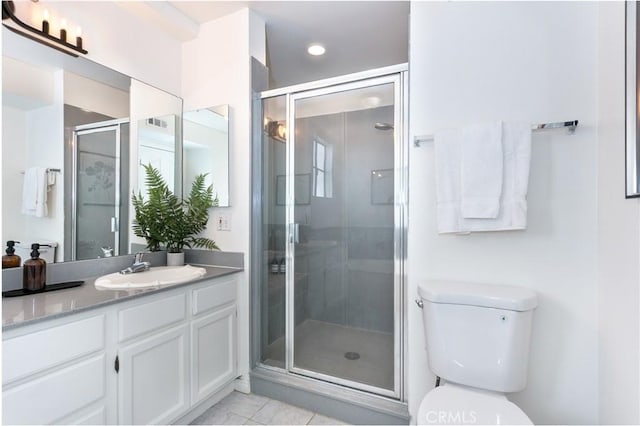 18 Fano St Unit 2, Arcadia, CA 91006 - bathroom featuring a shower stall, toilet, vanity, tile patterned flooring, and recessed lighting
