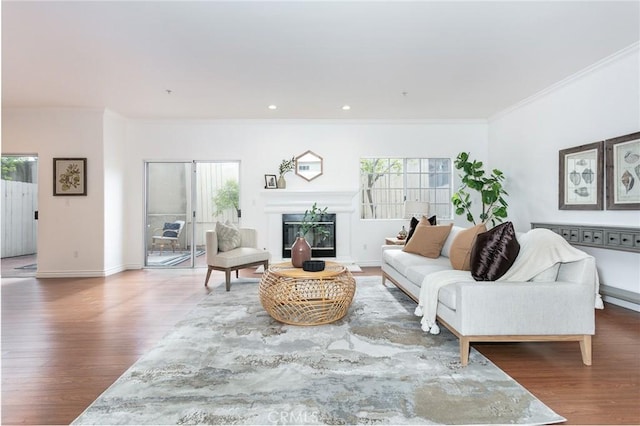 18 Fano St Unit 2, Arcadia, CA 91006 - living area with wood finished floors, healthy amount of natural light, crown molding, baseboards, and recessed lighting