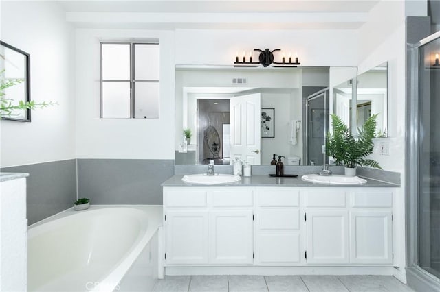 18 Fano St Unit 2, Arcadia, CA 91006 - full bathroom featuring a shower stall, a bath, double vanity, and tile patterned flooring
