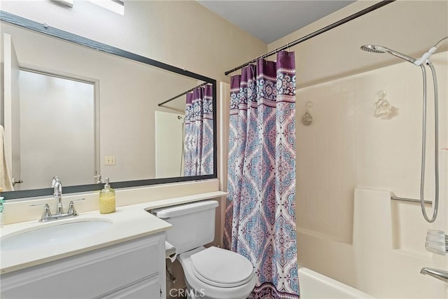 4856 W Glen Abbey Way, Banning, CA 92220 - bathroom with shower / tub combo with curtain, toilet, and vanity