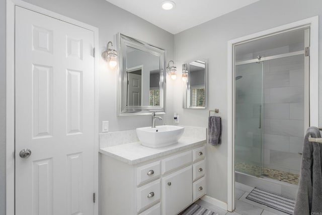 3696 Ben St, San Diego, CA 92111 - bathroom with a shower stall, vanity, and tile patterned flooring