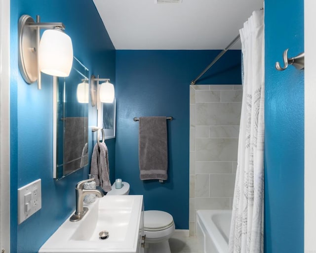 3696 Ben St, San Diego, CA 92111 - bathroom with a sink, toilet, shower / bath combination with curtain, and baseboards