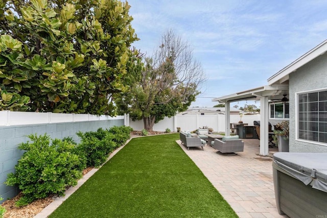 3696 Ben St, San Diego, CA 92111 - view of yard featuring outdoor lounge area, a hot tub, and a patio area
