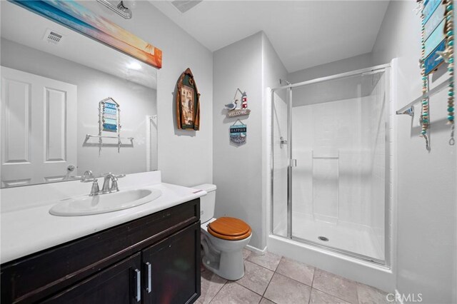 3344 Pokeroot Ln, San Bernardino, CA 92407 - full bath featuring tile patterned floors, a shower stall, toilet, vanity, and baseboards