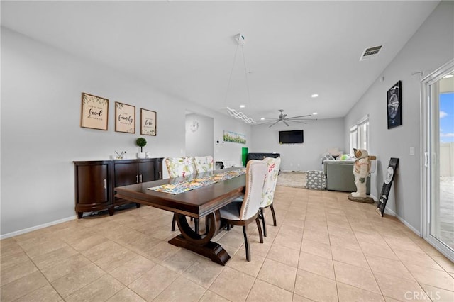 3344 Pokeroot Ln, San Bernardino, CA 92407 - dining area featuring ceiling fan, recessed lighting, baseboards, and light tile patterned flooring