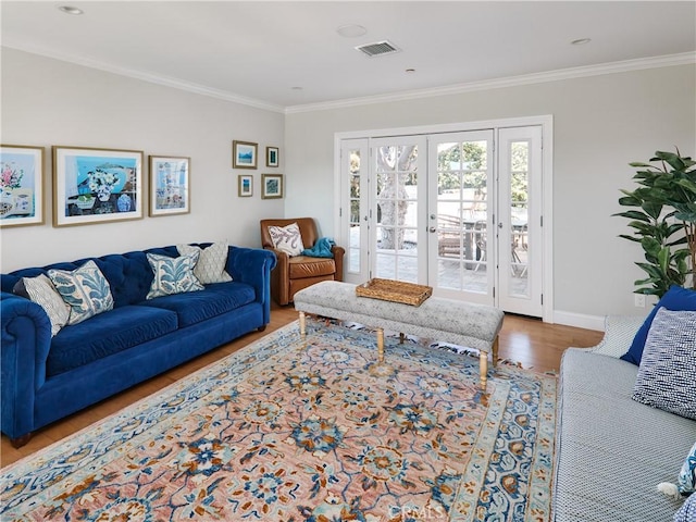 6443 W 81st St, Los Angeles, CA 90045 - living room with wood finished floors, french doors, crown molding, and baseboards