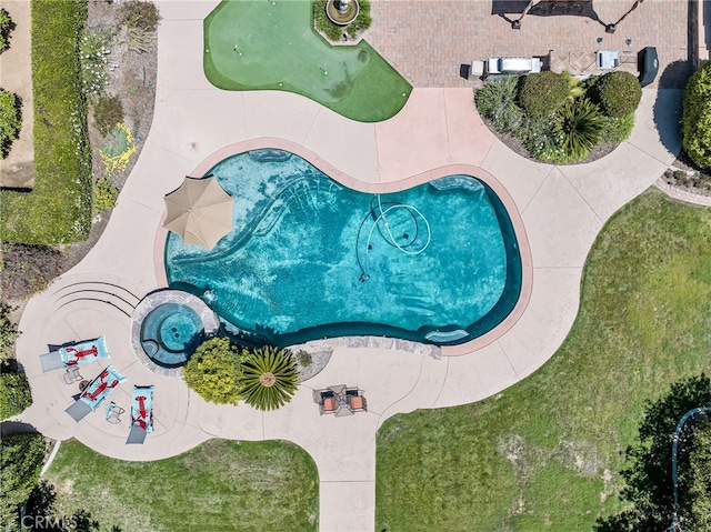 aerial view of a pool area