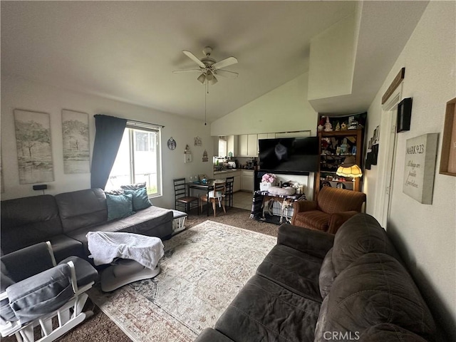 2789 Spencer Ave, Oroville, CA 95966 - carpeted living area with ceiling fan and vaulted ceiling