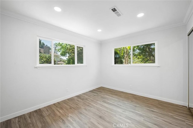 575 Winona Way, Pasadena, CA 91103 - spare room featuring ornamental molding, baseboards, wood finished floors, and recessed lighting
