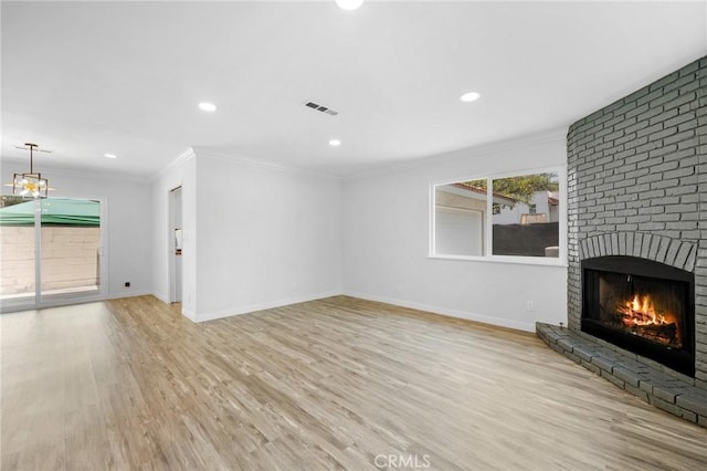 575 Winona Way, Pasadena, CA 91103 - unfurnished living room with a fireplace, wood finished floors, baseboards, ornamental molding, and recessed lighting