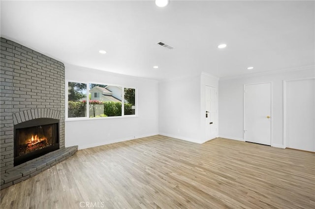 575 Winona Way, Pasadena, CA 91103 - unfurnished living room with a fireplace, ornamental molding, light wood-style flooring, baseboards, and recessed lighting