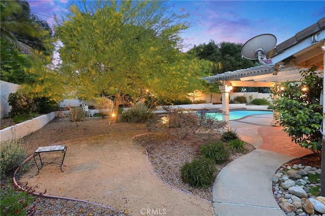 2148 Aquinas Ave, Claremont, CA 91711 - yard at dusk featuring a pergola and a patio