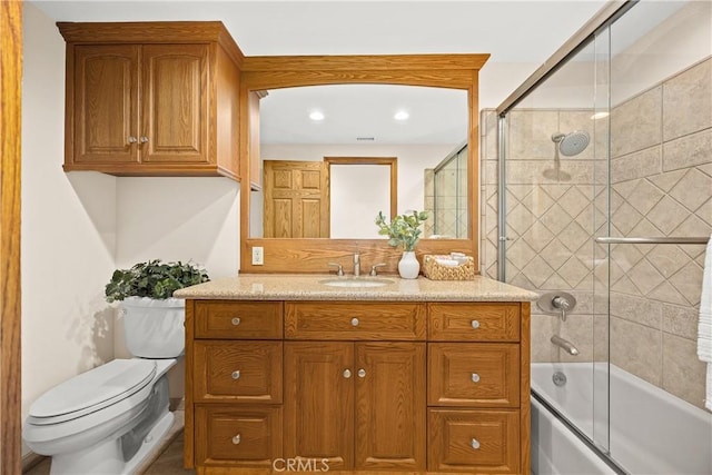 2148 Aquinas Ave, Claremont, CA 91711 - bathroom with toilet, enclosed tub / shower combo, vanity, and recessed lighting