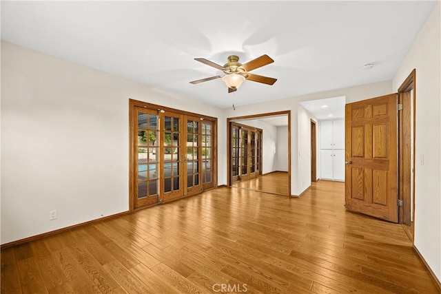 2148 Aquinas Ave, Claremont, CA 91711 - empty room featuring french doors, a ceiling fan, baseboards, light wood-style floors, and recessed lighting
