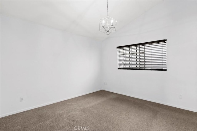 2474 S Centinela Ave Unit 4, Los Angeles, CA 90064 - empty room featuring a chandelier, carpet flooring, baseboards, and vaulted ceiling