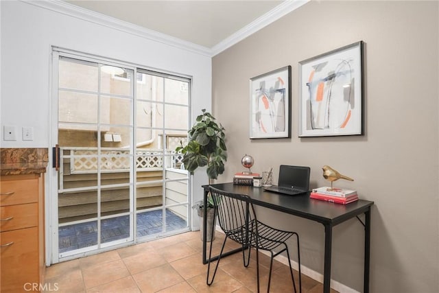 2474 S Centinela Ave Unit 4, Los Angeles, CA 90064 - home office featuring crown molding and light tile patterned flooring