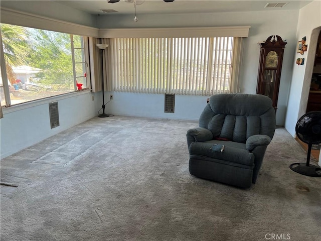 525 S L St, Needles, CA 92363 - living area with carpet flooring and a ceiling fan