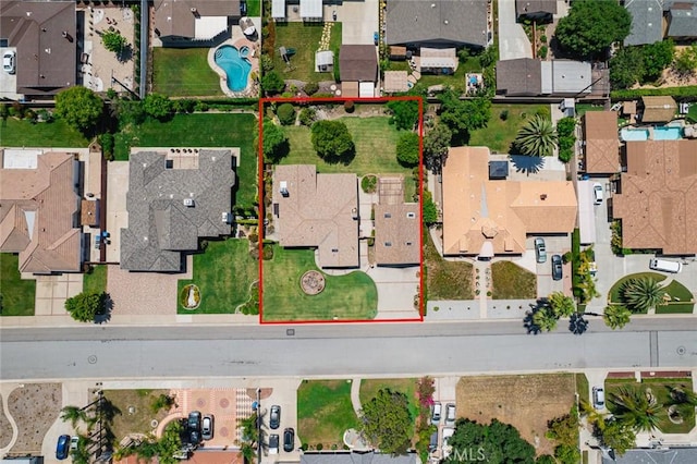 1038 E Meda Ave, Glendora, CA 91741 - aerial perspective of suburban area with property parcel outlined