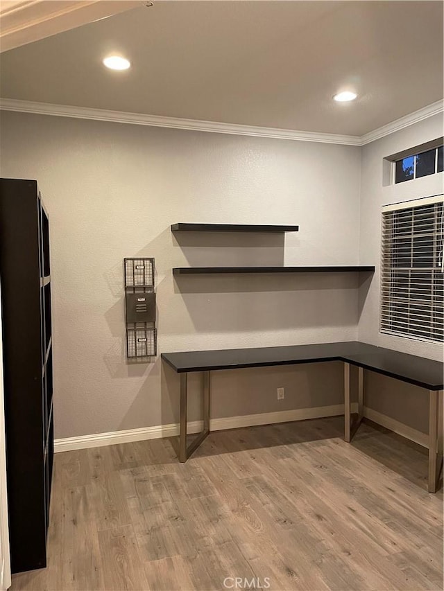 2929 Crape Myrtle Cir, Chino Hills, CA 91709 - unfurnished office with crown molding, wood finished floors, baseboards, and recessed lighting
