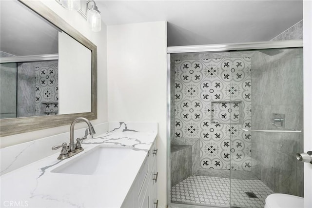 450 W Dryden St Unit 201, Glendale, CA 91202 - bathroom with vanity, a shower stall, and toilet