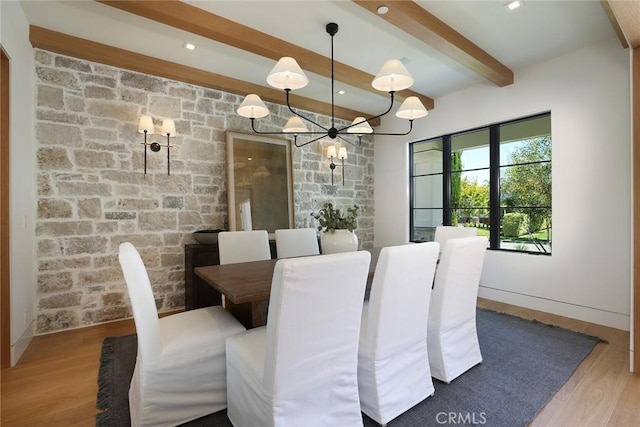 1991 Port Claridge Pl, Newport Beach, CA 92660 - dining space with a chandelier, beam ceiling, and wood finished floors