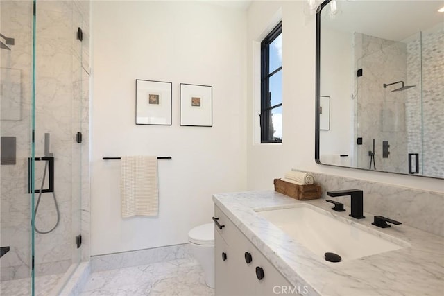 1991 Port Claridge Pl, Newport Beach, CA 92660 - bathroom featuring marble look tiles, a marble finish shower, toilet, and vanity