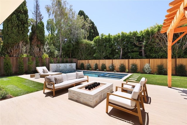 1991 Port Claridge Pl, Newport Beach, CA 92660 - view of patio / terrace featuring an outdoor living space with a fire pit and a wooden deck