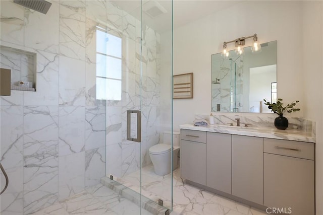 1991 Port Claridge Pl, Newport Beach, CA 92660 - full bath with marble finish flooring, a marble finish shower, vanity, and toilet