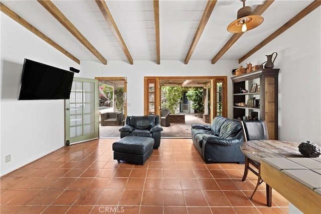 317 Walnut St, Costa Mesa, CA 92627 - living area with beam ceiling and tile patterned flooring