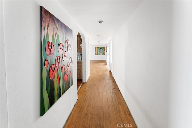317 Walnut St, Costa Mesa, CA 92627 - corridor with arched walkways and light wood-style flooring