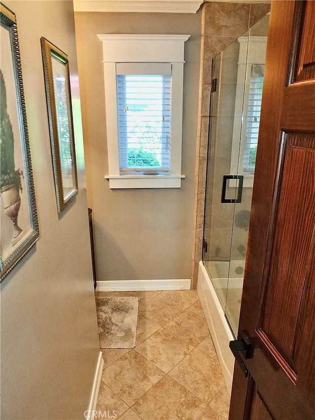1820 Carfax Ave, Long Beach, CA 90815 - bathroom with baseboards, combined bath / shower with glass door, and tile patterned floors