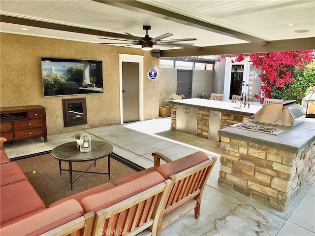 1820 Carfax Ave, Long Beach, CA 90815 - view of patio with an outdoor kitchen, ceiling fan, outdoor lounge area, and a sink