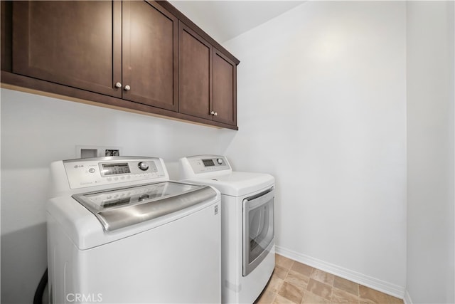 8713 Roving Pl, Chino, CA 91708 - washroom featuring washer and clothes dryer, cabinet space, and baseboards