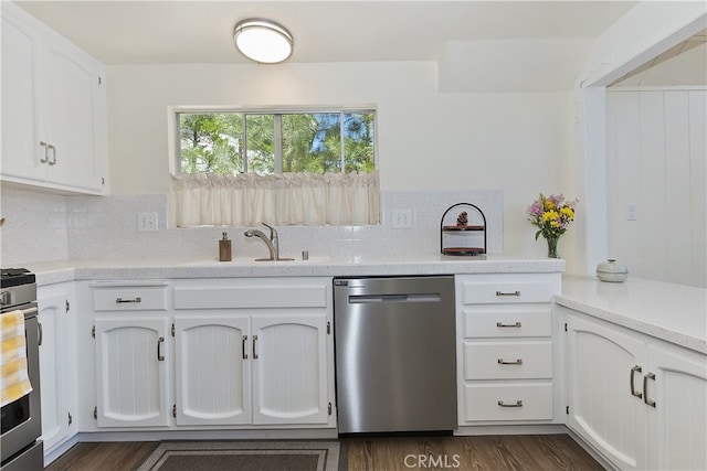 27559 N Bay, Lake Arrowhead, CA 92352 - kitchen featuring stainless steel dishwasher, a sink, backsplash, and light countertops