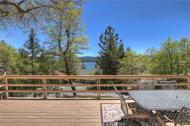 27559 N Bay, Lake Arrowhead, CA 92352 - deck featuring a water view and outdoor dining area
