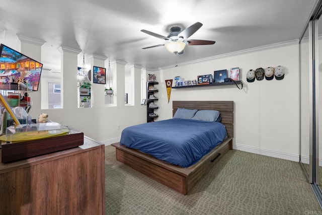 1465 C St Unit 3416, San Diego, CA 92101 - carpeted bedroom with ornamental molding, baseboards, and ceiling fan