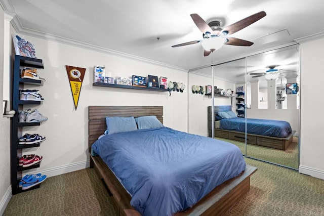 1465 C St Unit 3416, San Diego, CA 92101 - bedroom with carpet floors, baseboards, crown molding, and ceiling fan