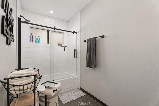 25311 Darlington, Mission Viejo, CA 92692 - full bath with baseboards, bath / shower combo with glass door, toilet, and recessed lighting