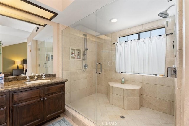 25311 Darlington, Mission Viejo, CA 92692 - bathroom with a shower stall, vanity, and tile patterned floors