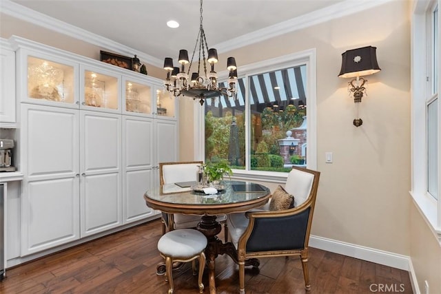 3 Blue Spruce Dr, Ladera Ranch, CA 92694 - dining space with a chandelier, dark wood finished floors, and ornamental molding