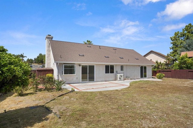 4888 Northerly St, Oceanside, CA 92056 - rear view of house featuring a patio, a chimney, stucco siding, ac unit, and roof with shingles