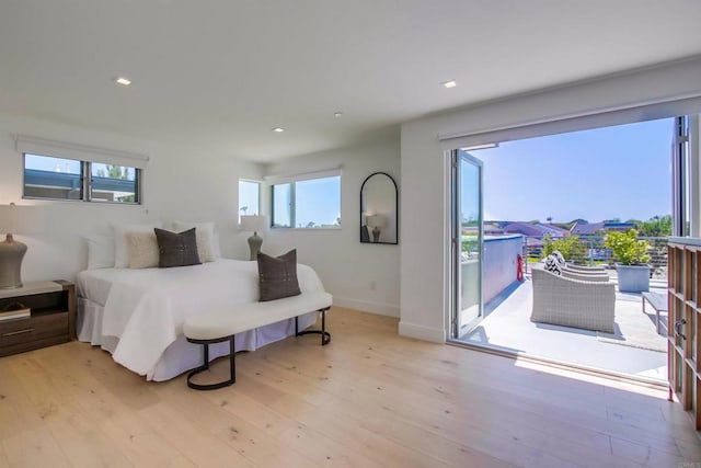 747 S Cedros Ave, Solana Beach, CA 92075 - bedroom featuring access to outside, light wood-style floors, baseboards, and recessed lighting