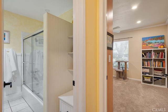577 S Albertson Ave, Covina, CA 91723 - bathroom with combined bath / shower with glass door and crown molding