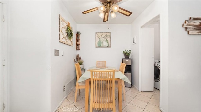 3458 Santa Barbara Ct, Palmdale, CA 93550 - dining area featuring ceiling fan, washer / clothes dryer, and light tile patterned floors