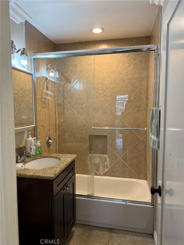 1030 E M St, Wilmington, CA 90744 - full bathroom featuring shower / bath combination with glass door, vanity, and tile patterned floors