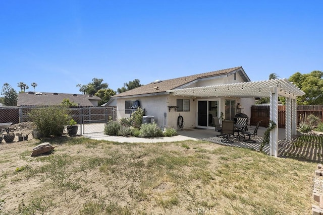 16251 Malaga St, Fontana, CA 92336 - back of house with a pergola, a patio area, stucco siding, and cooling unit