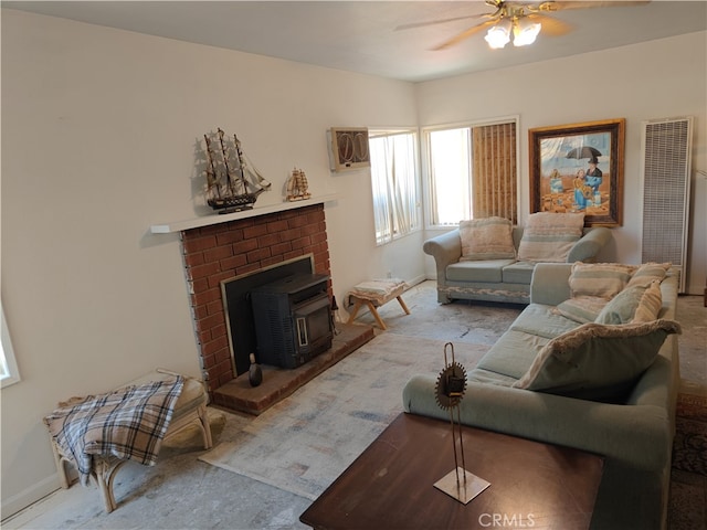 49438 Conejo Rd, Morongo Valley, CA 92256 - living area featuring a heating unit, carpet, ceiling fan, and a wall mounted AC