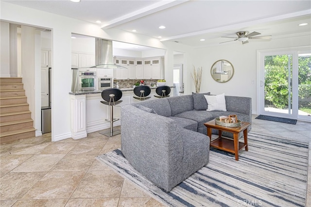 20640 Smoketree Ave, Yorba Linda, CA 92886 - living area featuring stairway, recessed lighting, ceiling fan, baseboards, and light tile patterned floors