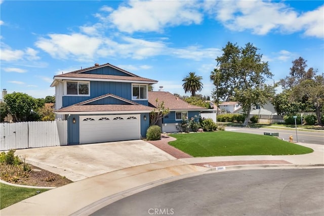 25001 Mackenzie St, Laguna Hills, CA 92653 - traditional-style home with driveway, a garage, a shingled roof, and board and batten siding